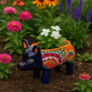 New Handcrafted Handpainted Pig Planter Artisan Mexican Talavera Pottery